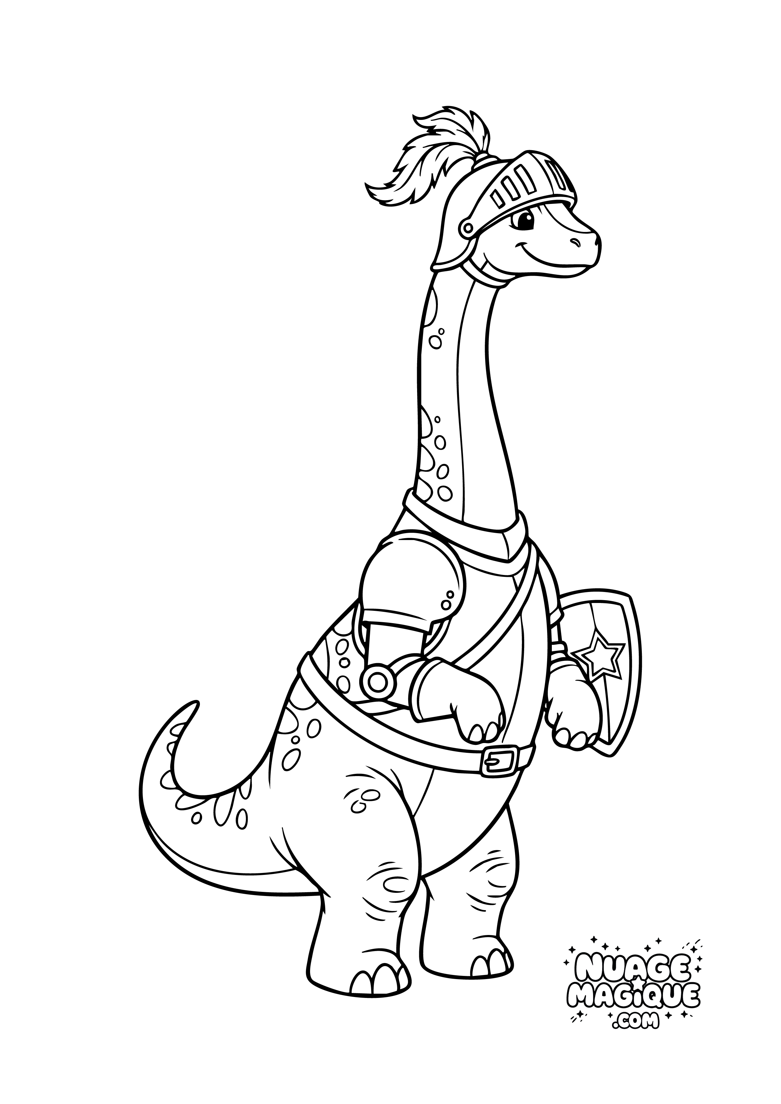 Coloriage Dinosaures déguisés en chevalier Brachiosaure chevalier à imprimer ou à colorier en ligne