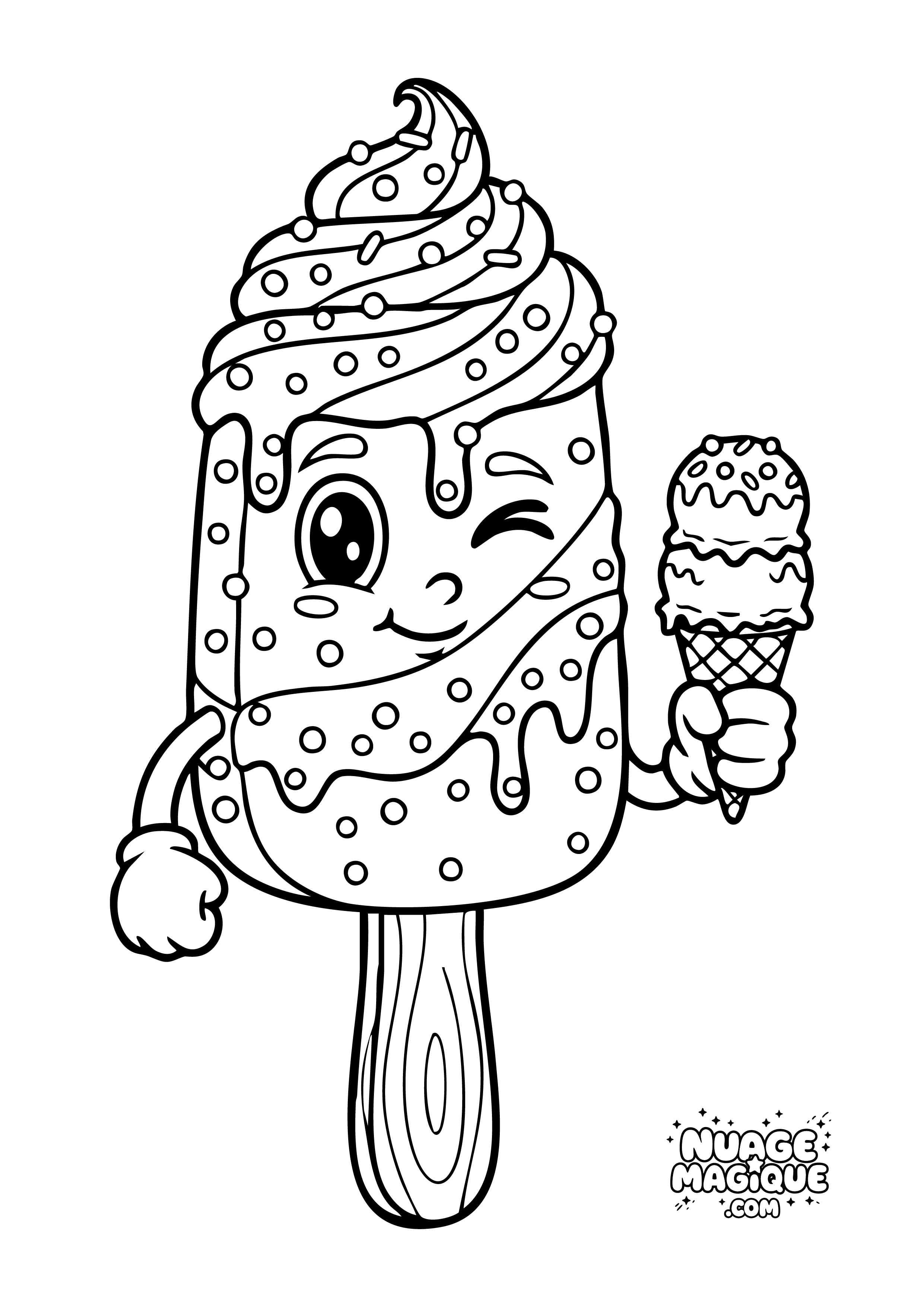 Coloriage Glaces Kawaii Glace Clin d'œil à imprimer ou à colorier en ligne