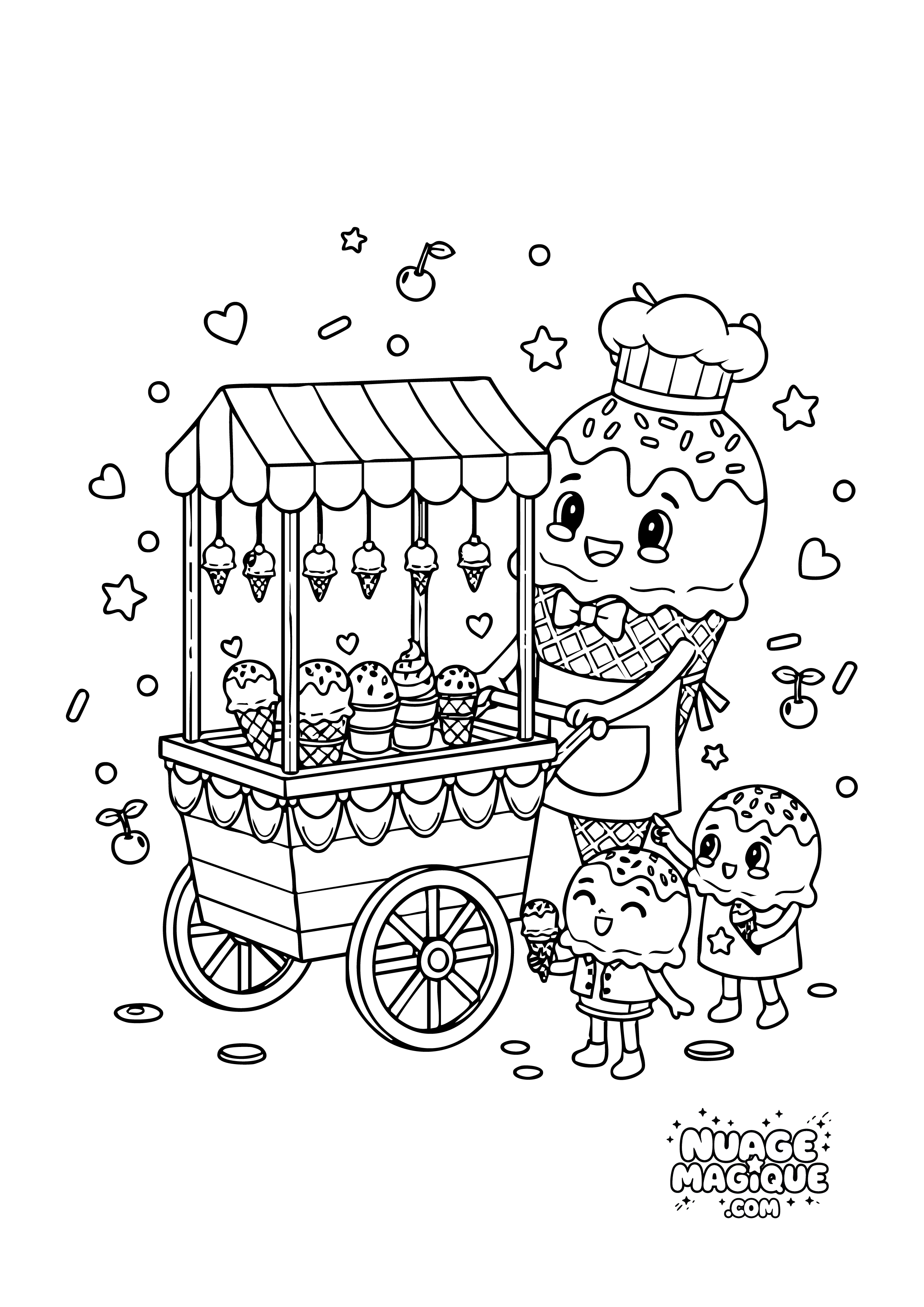 Coloriage Glaces Kawaii Le chariot de glaces à imprimer ou à colorier en ligne