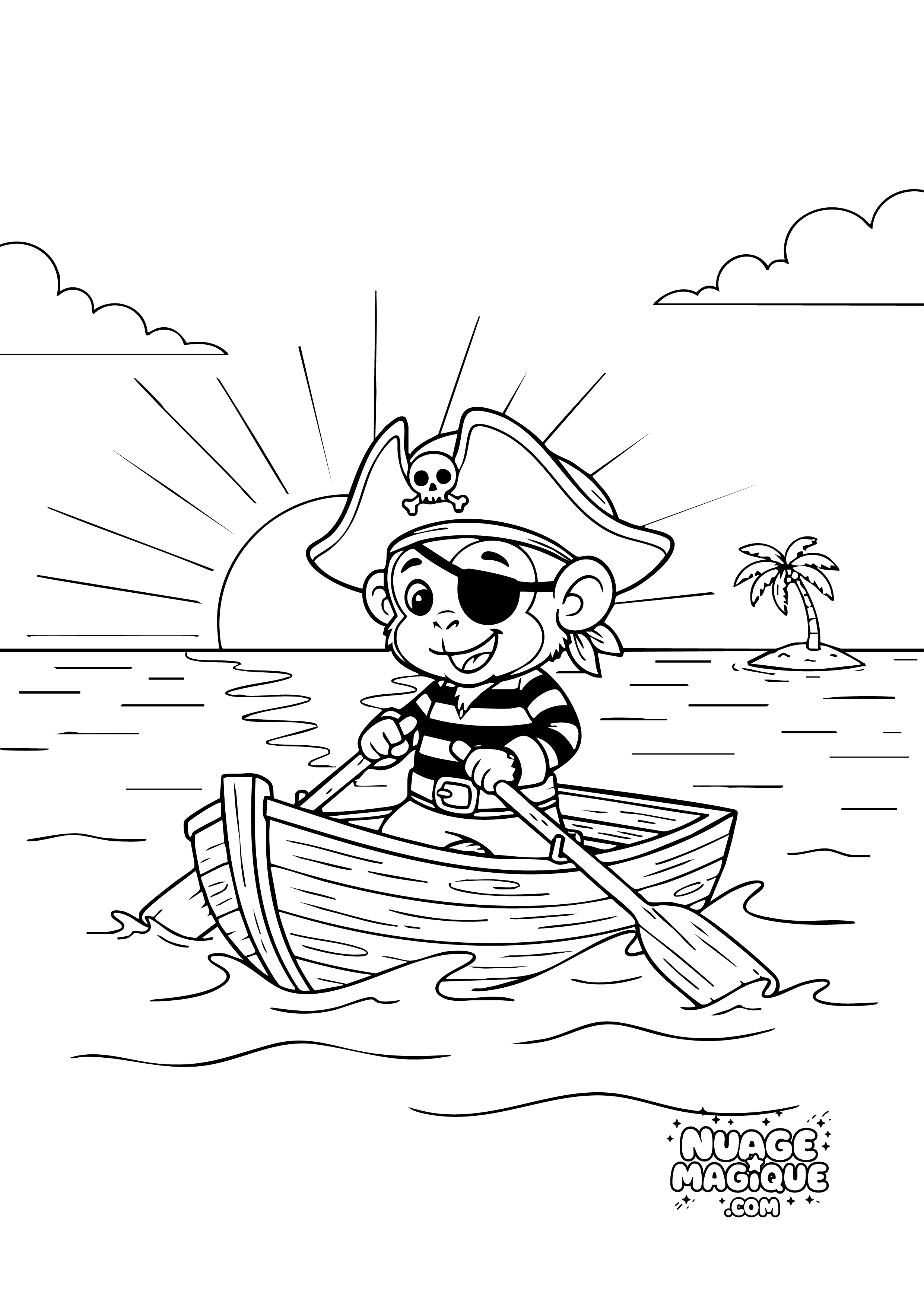 Coloriage Pirates ouistitis Départ pour l'île au Trésor à imprimer ou à colorier en ligne