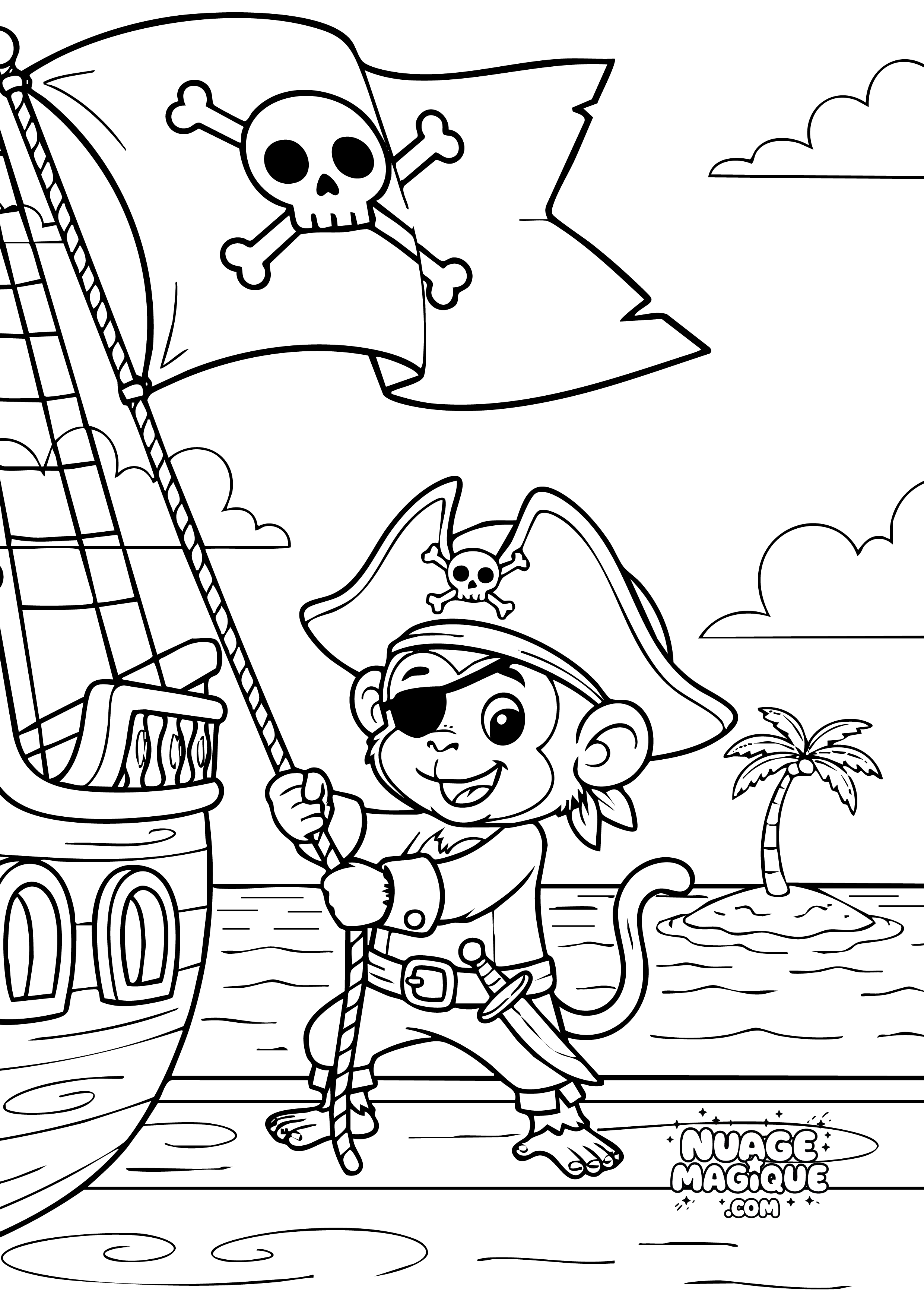 Coloriage Pirates ouistitis Le Bateau Pirate à imprimer ou à colorier en ligne