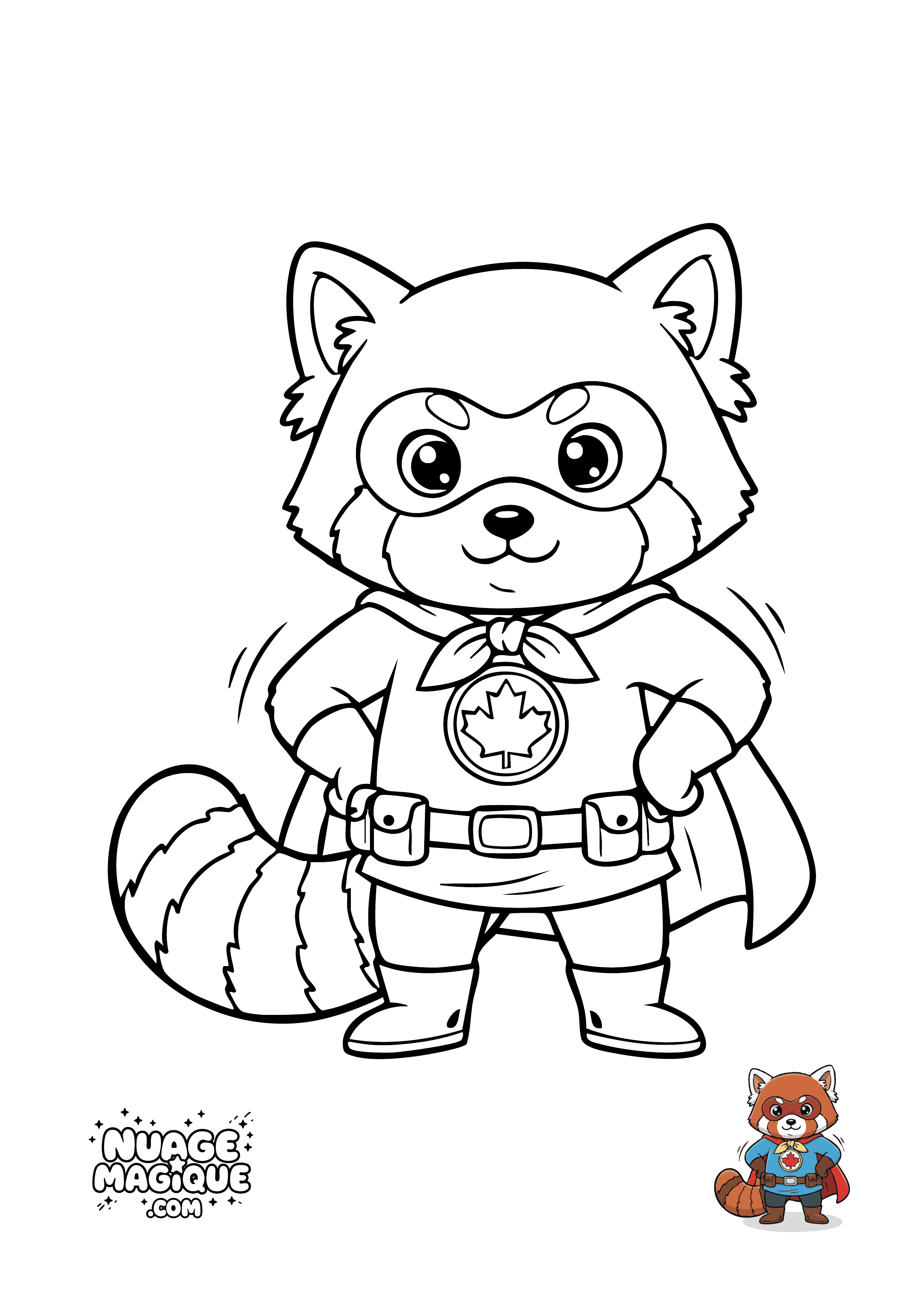 Coloriage Super-Héros Animaux Panda Roux Super-héros à imprimer ou à colorier en ligne