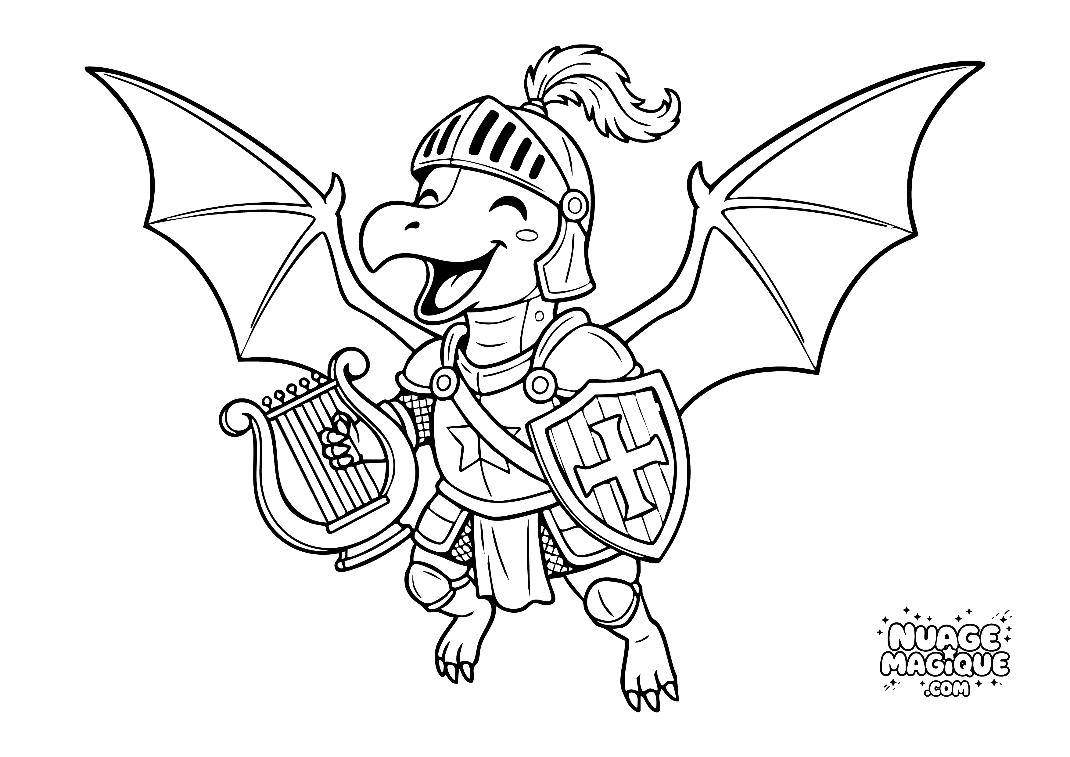 Coloriage Dinosaures déguisés en chevalier Ptérodactyle chevalier à imprimer ou à colorier en ligne