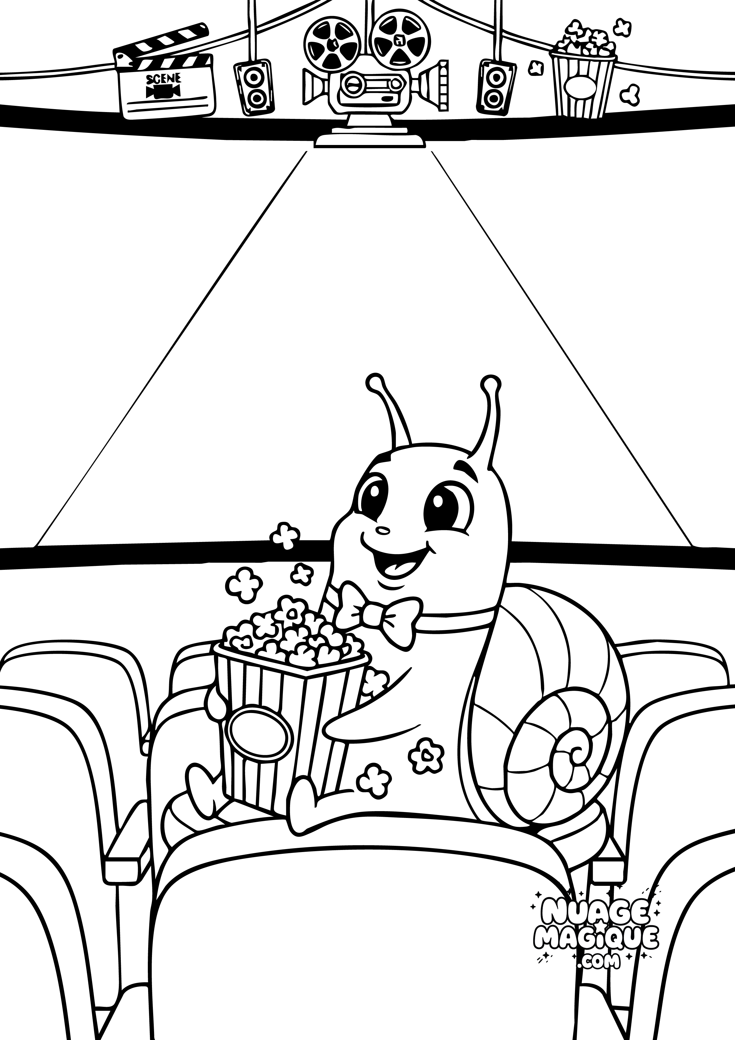 Coloriage Escargots stars de cinéma Séance Cinema à imprimer ou à colorier en ligne