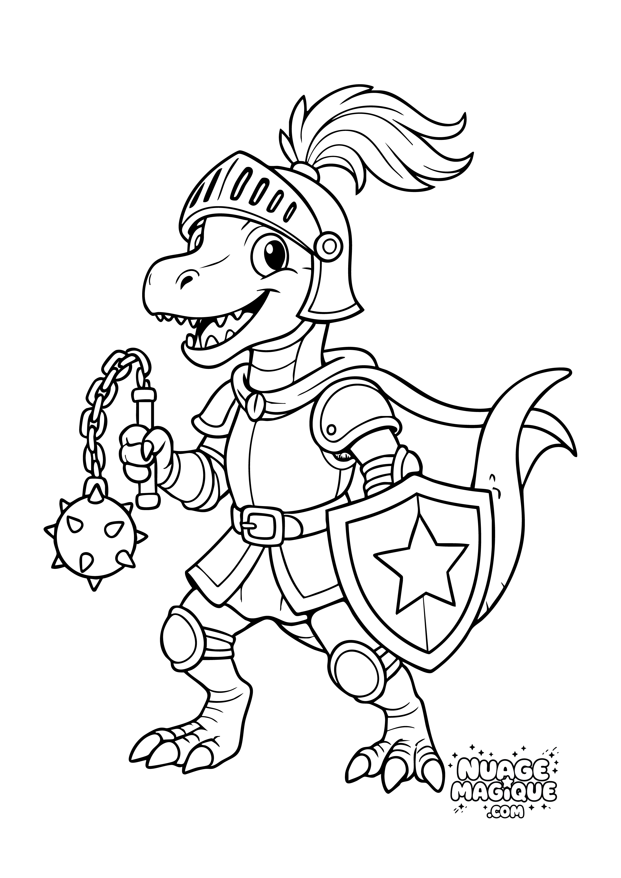 Coloriage Dinosaures déguisés en chevalier Tyrannosaure Chevalier à imprimer ou à colorier en ligne